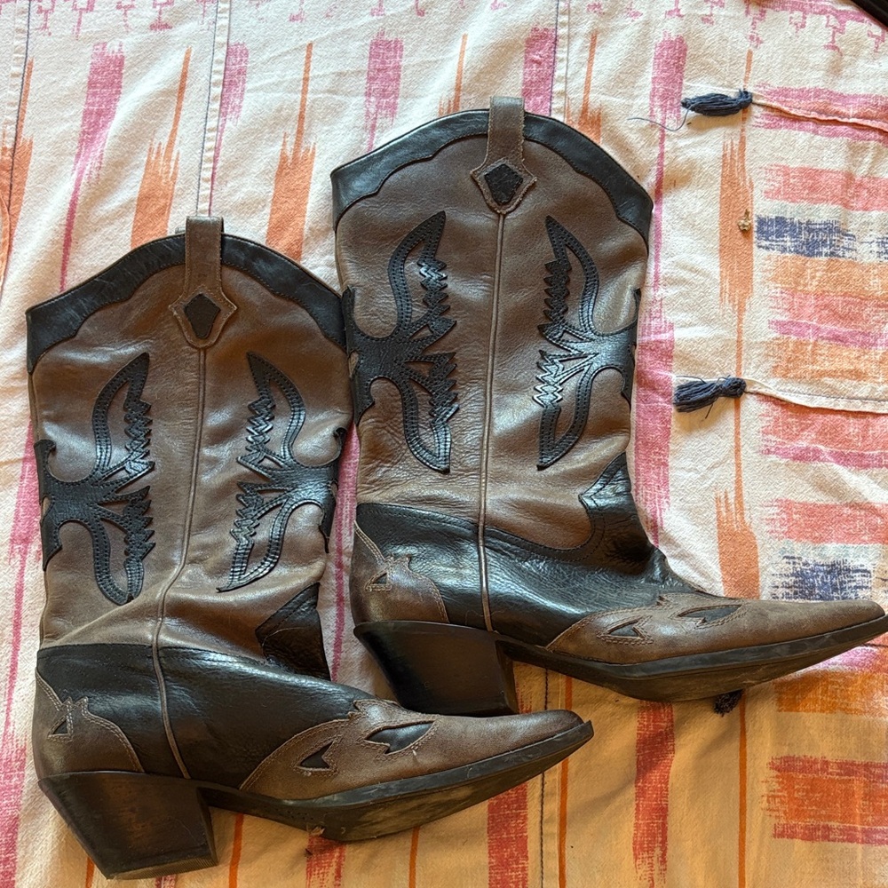 Reba Brown and Black Heeled Boots